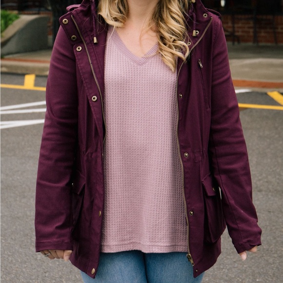 Eden Society Holly Contrast Hood Cargo Jacket in Plum Purple Size Large - Picture 1 of 11